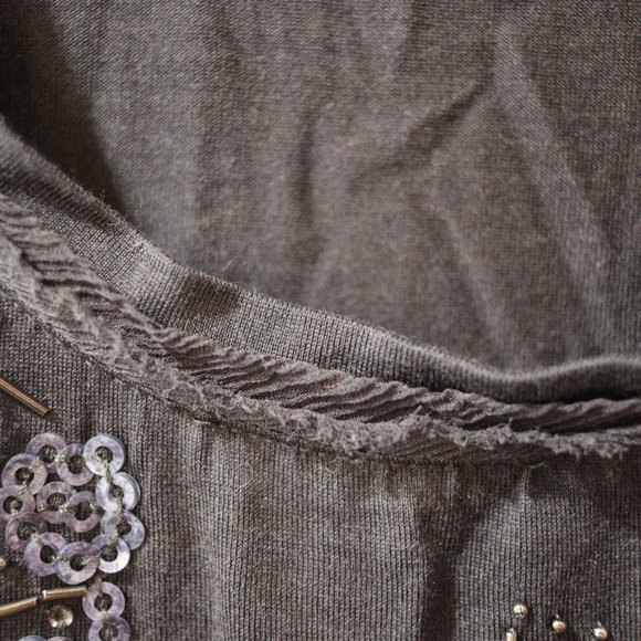 Classiques Entier Black Silk Sequin Beaded V neck Top LG - Picture 6 of 10